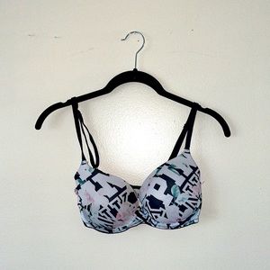 PINK Victoria's Secret Floral Black & White Push-up Bra